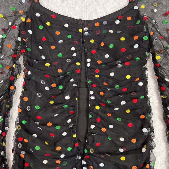 Camila Coelho Black Multi Polka Dot Kiana Sheer Long Sleeve Mini Dress Sz Small - Picture 6 of 8